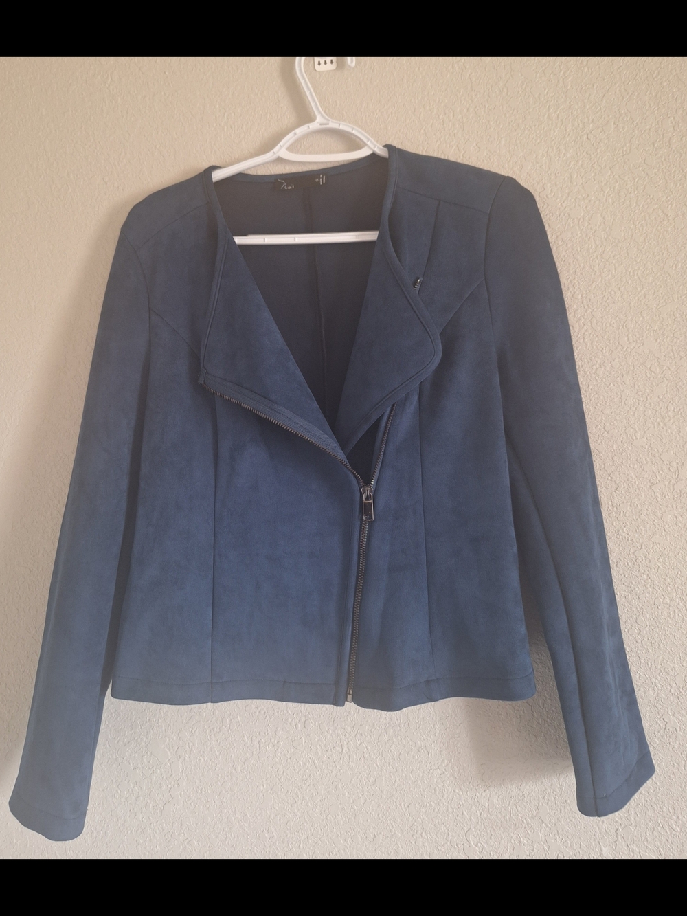 Asymmetrical Zip Faux Suede Jacket in Deep Navy